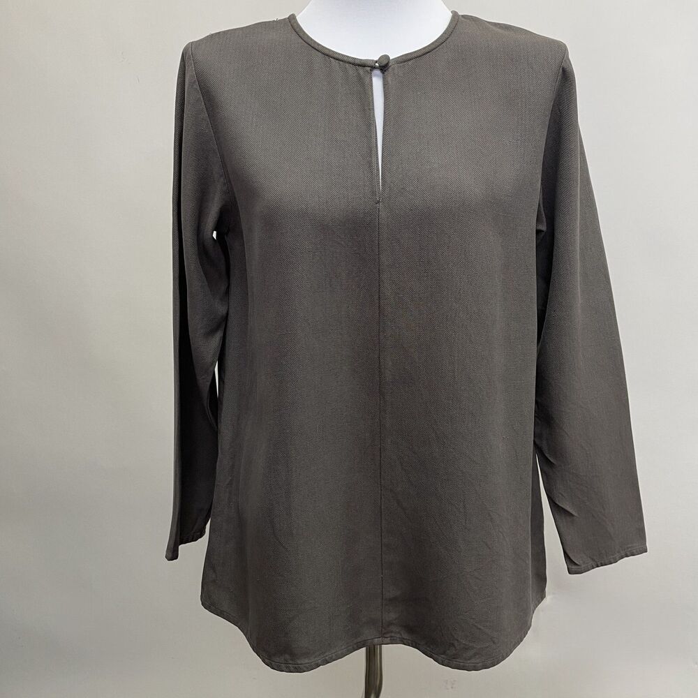 Eileen Fisher Women's Tunic Top Medium Taupe Gray 100% Silk